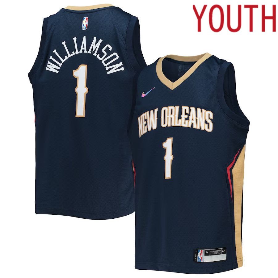 Youth New Orleans Pelicans 1 Zion Williamson Nike Navy Icon Edition 2021-22 Diamond Swingman NBA Jersey